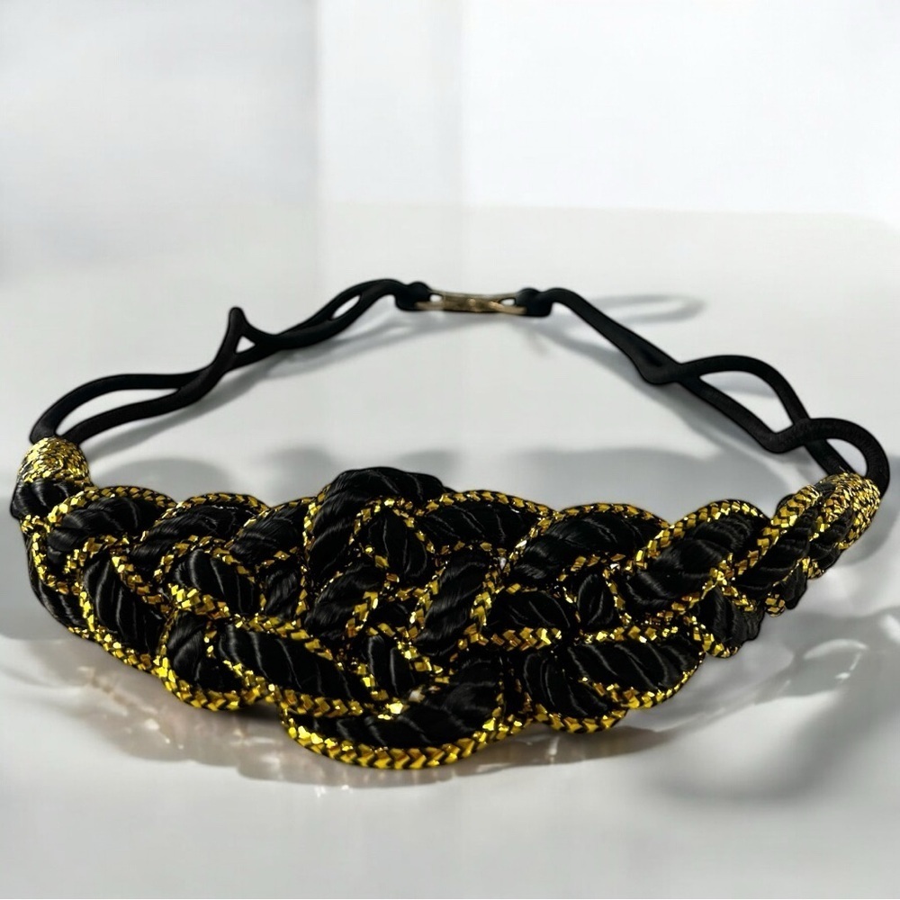 Black and Gold Braided Nylon Rope Vintage 90’s Clasp Lock Belt Size Large